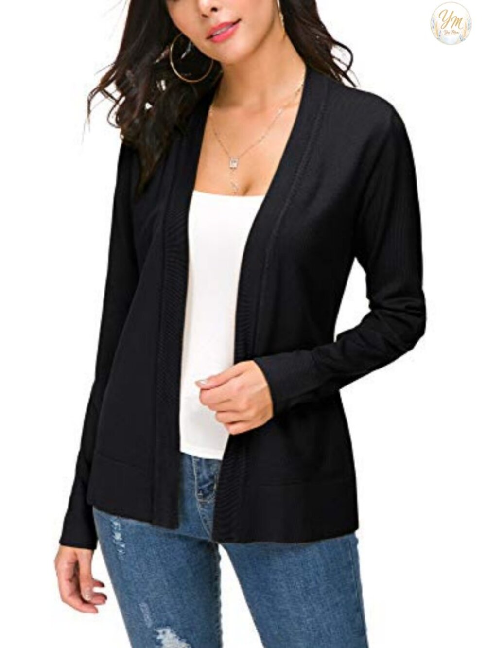 EXCHIC Open Front Cardigan Lightweight Knit Long Sleeve Sweater